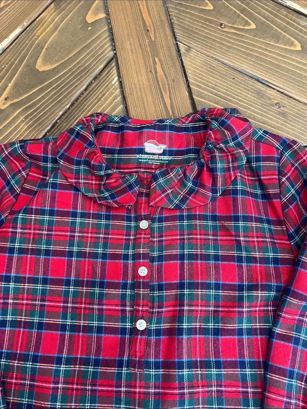 Vineyard Vines Red and Green Plaid Ruffle-Trim Nightgown